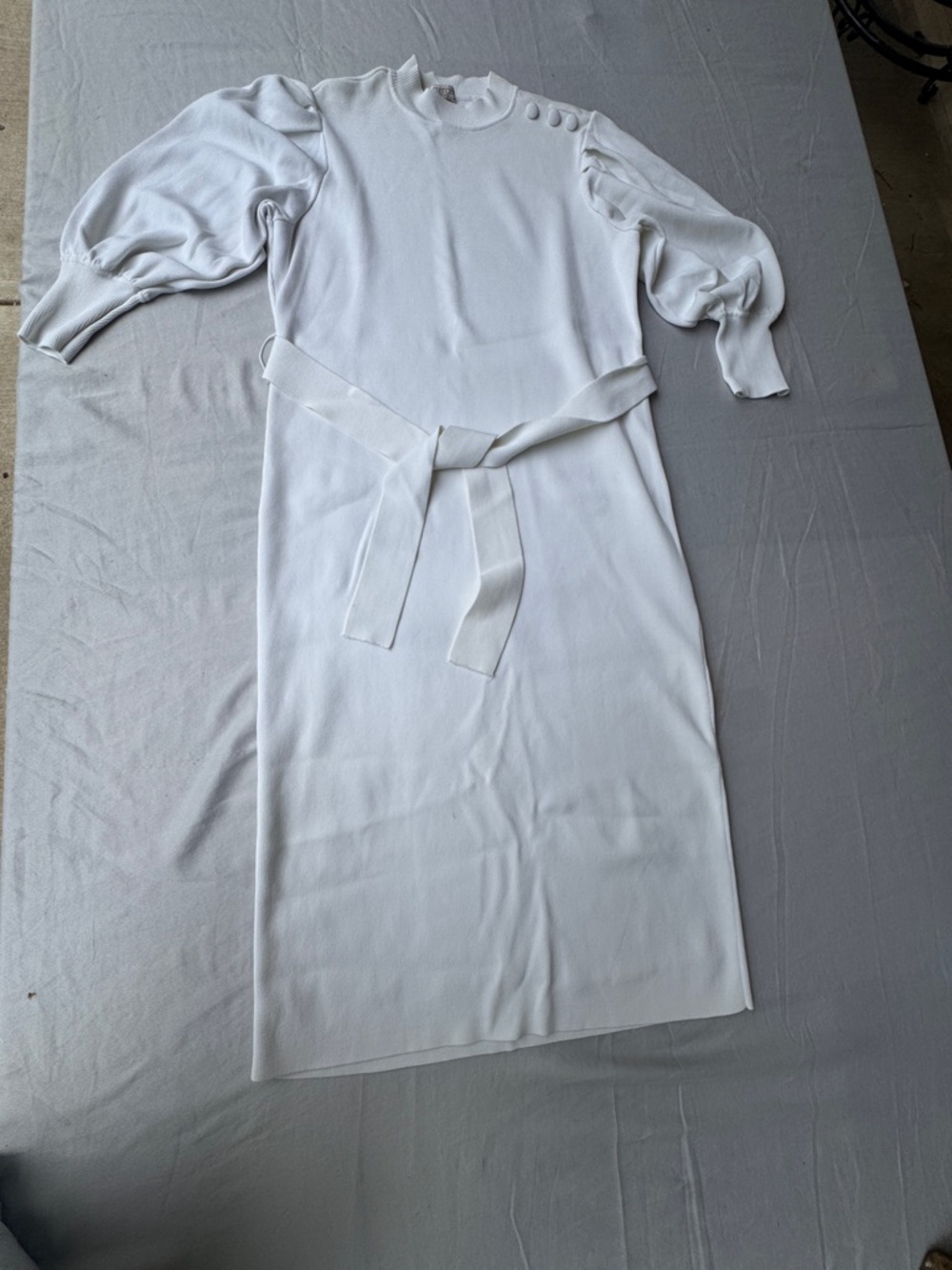 eva mendes for New York & Company White Midi Knit Belted Dress